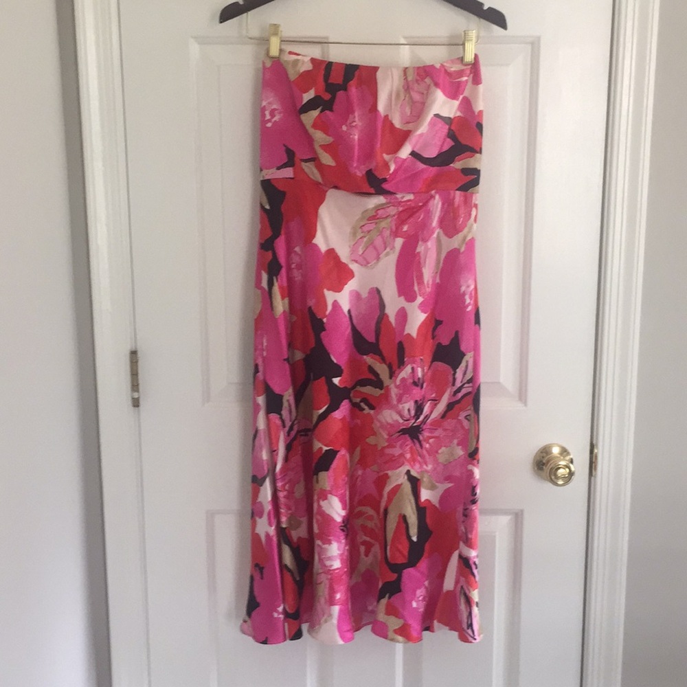 Pink floral strapless dress